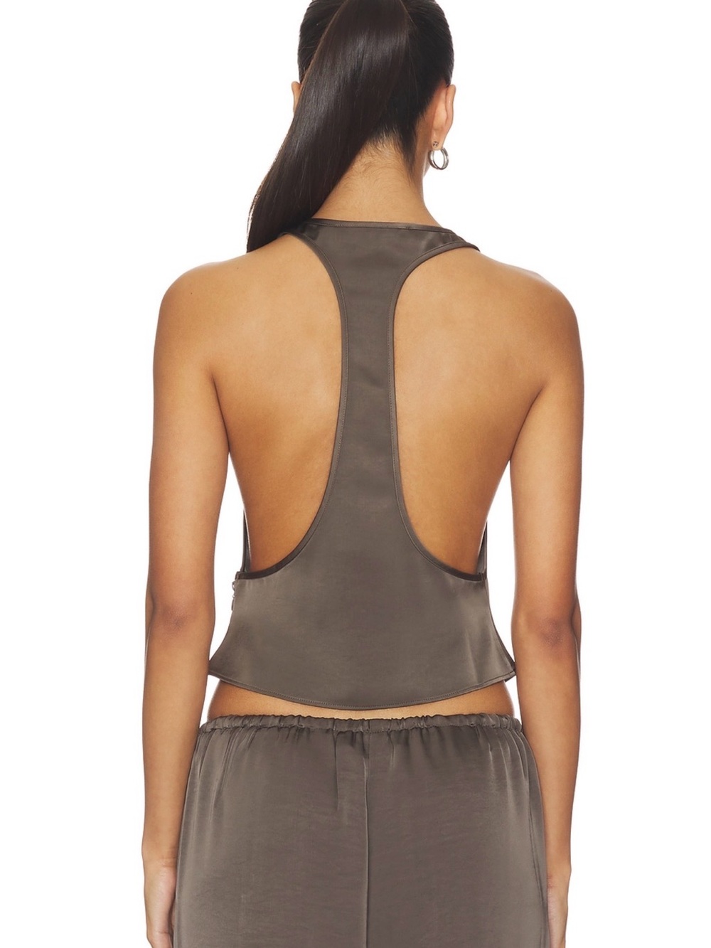 Lioness Satin Scoop Neck Cropped Tank - Brown - Picture 3 of 6